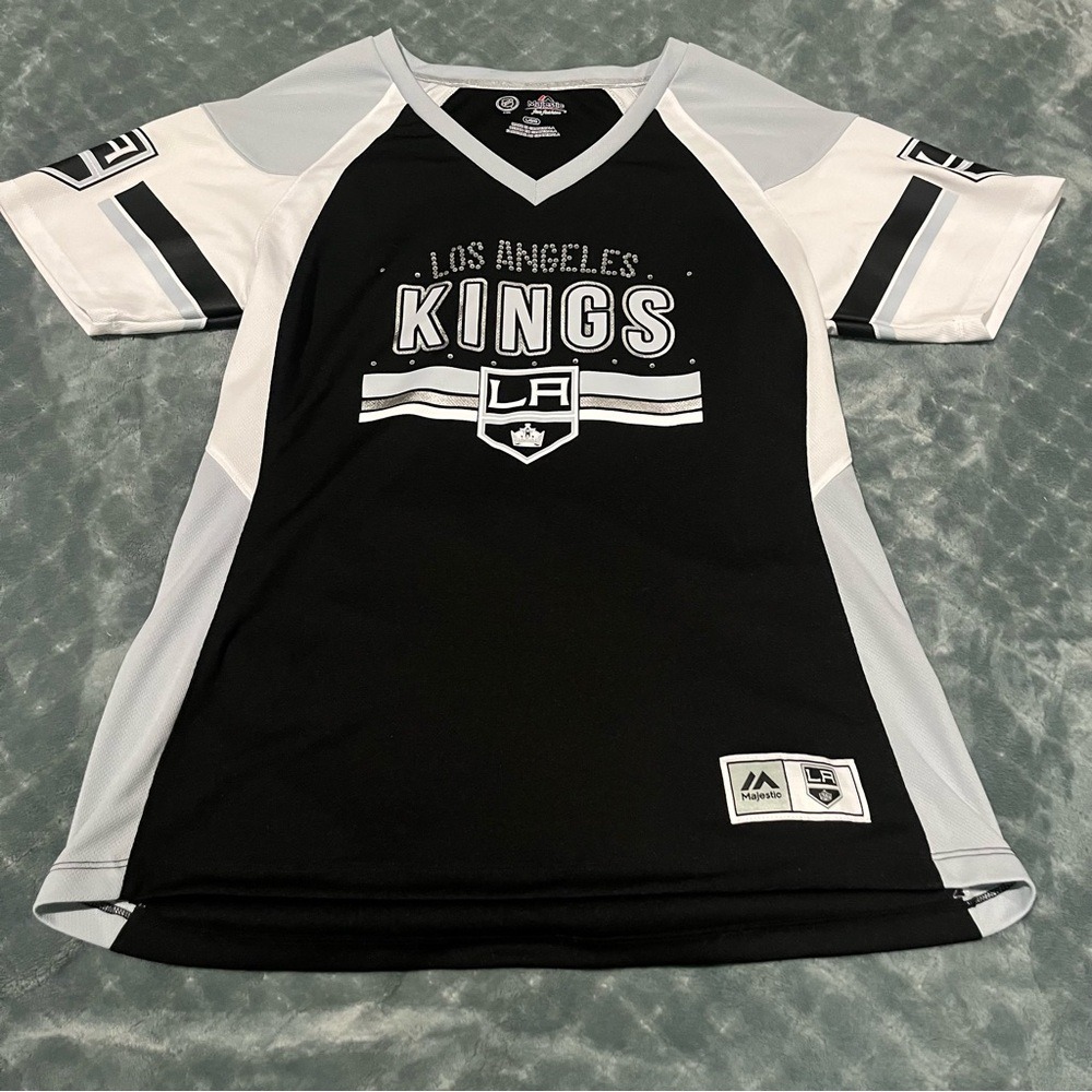 Majestic NHL Los Angeles Kings Womens Jersey Bling Rhinestone Black White Large